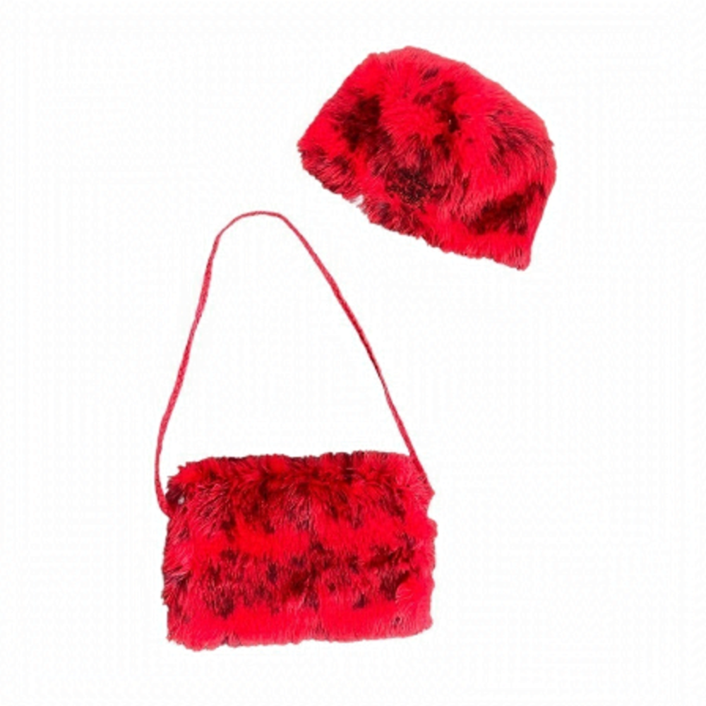 Catimini Paris Faux Fur Red Leopard Pill Box Hat and Muff hand warmer Kids size3